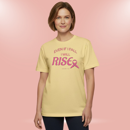 Even If I Fall I Will Rise T-Shirt • Micah 7:8 Bible Verse Tee • Breast Cancer Awareness Faith Shirt • Comfort Colors 1717 Christian