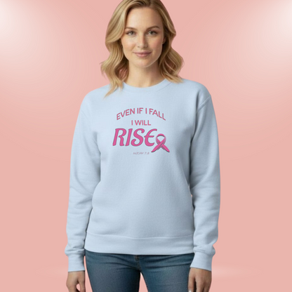 Even If I Fall I Will Rise Sweatshirt • Micah 7:8 Bible Verse Crewneck • Breast Cancer Awareness Faith Shirt • Gildan 18000 Christian Pullover