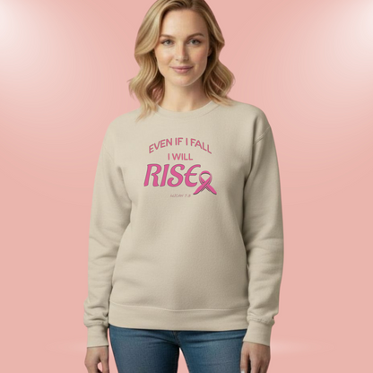Even If I Fall I Will Rise Sweatshirt • Micah 7:8 Bible Verse Crewneck • Breast Cancer Awareness Faith Shirt • Gildan 18000 Christian Pullover