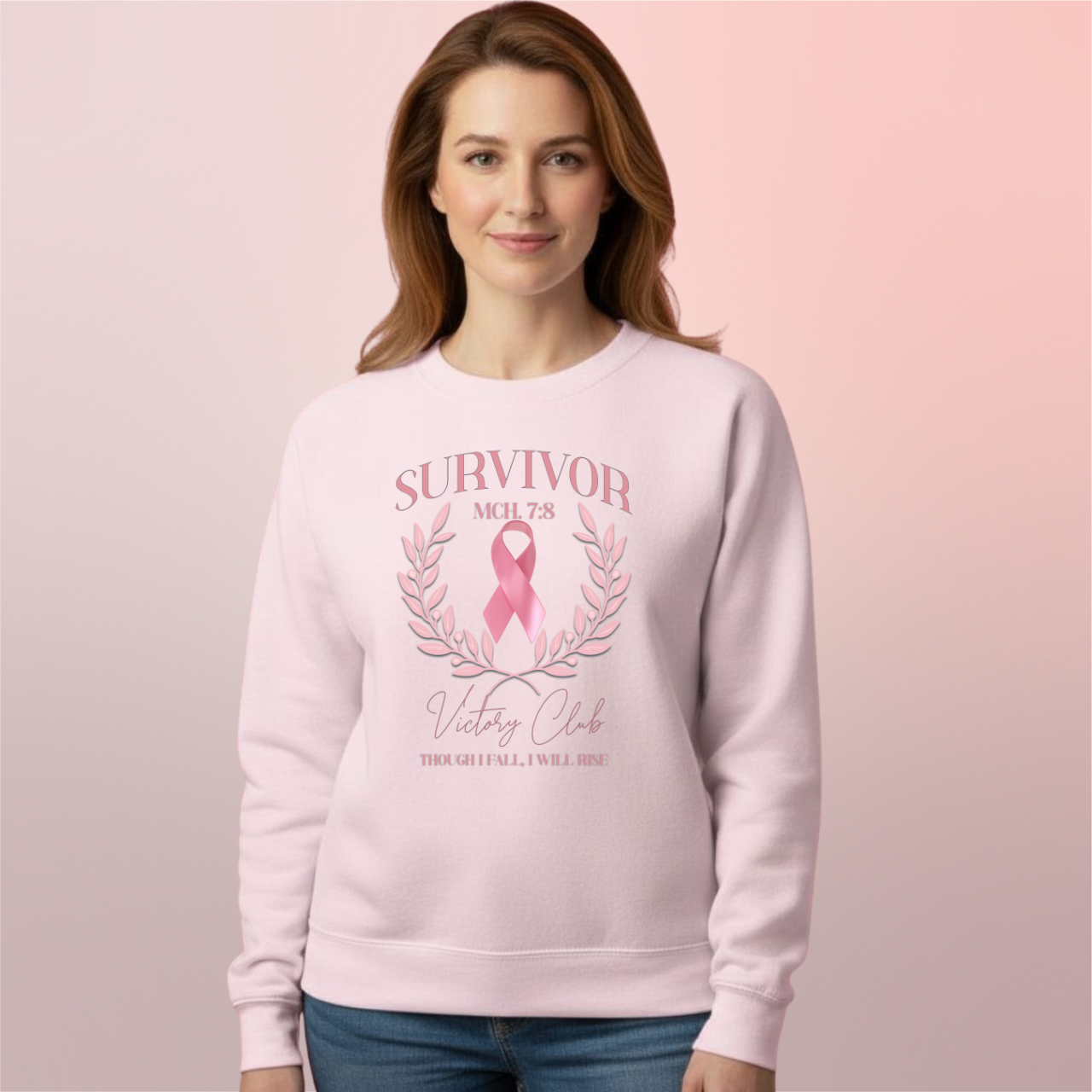 Survivor Victory Club Sweatshirt • Micah 7:8 Awareness Crewneck • Breast Cancer Faith Apparel