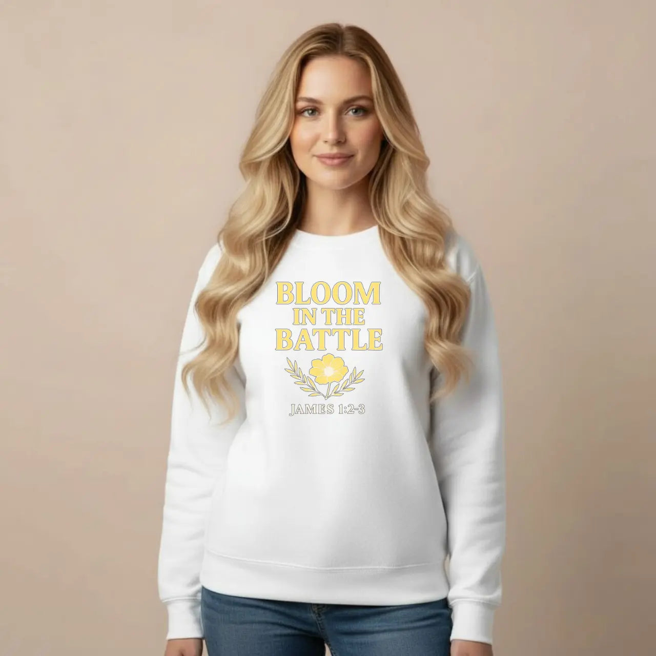 Bloom in the Battle Sweatshirt | Faith Inspired Crewneck Goshen & Selah Co
