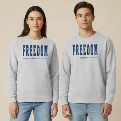 Freedom Christian Sweatshirt • 2 Corinthians 3:17 Bible Verse Crewneck • Gildan 18000 Unisex Faith Apparel