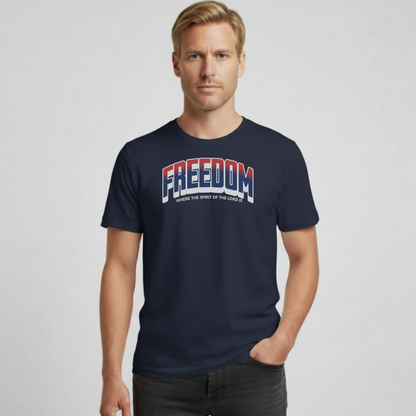FREEDOM – 2 Corinthians 3:17 Bible Verse Christian T-Shirt | Red, White & Blue Faith Tee | Patriotic Scripture Shirt for Men & Women