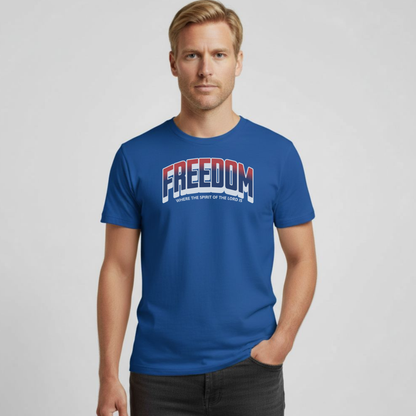 FREEDOM – 2 Corinthians 3:17 Bible Verse Christian T-Shirt | Red, White & Blue Faith Tee | Patriotic Scripture Shirt for Men & Women