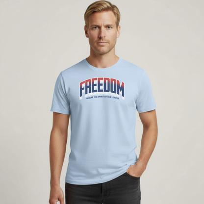 FREEDOM – 2 Corinthians 3:17 Bible Verse Christian T-Shirt | Red, White & Blue Faith Tee | Patriotic Scripture Shirt for Men & Women