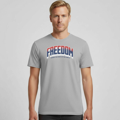 FREEDOM – 2 Corinthians 3:17 Bible Verse Christian T-Shirt | Red, White & Blue Faith Tee | Patriotic Scripture Shirt for Men & Women