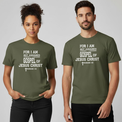 For I Am Not Ashamed of the Gospel T-Shirt • Romans 1:16 Bible Verse Tee • Comfort Colors 1717 Christian Shirt