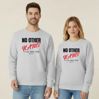 No Other Name Christian Sweatshirt • Acts 4:12 Bible Verse Crewneck • Gildan 18000 Unisex Faith Apparel