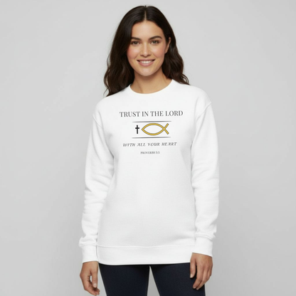 Trust in the Lord Sweatshirt • Proverbs 3:5 Bible Verse Crewneck • Christian Women’s Faith Shirt • Gildan 18000 Black Pullover