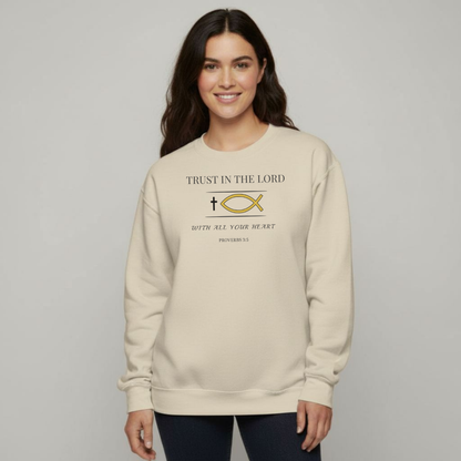 Trust in the Lord Sweatshirt • Proverbs 3:5 Bible Verse Crewneck • Christian Women’s Faith Shirt • Gildan 18000 Black Pullover