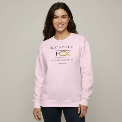 Trust in the Lord Sweatshirt • Proverbs 3:5 Bible Verse Crewneck • Christian Women’s Faith Shirt • Gildan 18000 Black Pullover