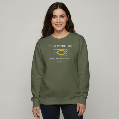 Trust in the Lord Sweatshirt • Proverbs 3:5 Bible Verse Crewneck • Christian Women’s Faith Shirt • Gildan 18000 Black Pullover