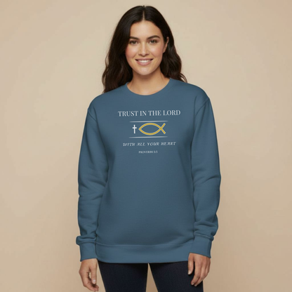 Trust in the Lord Sweatshirt • Proverbs 3:5 Bible Verse Crewneck • Christian Women’s Faith Shirt • Gildan 18000 Black Pullover