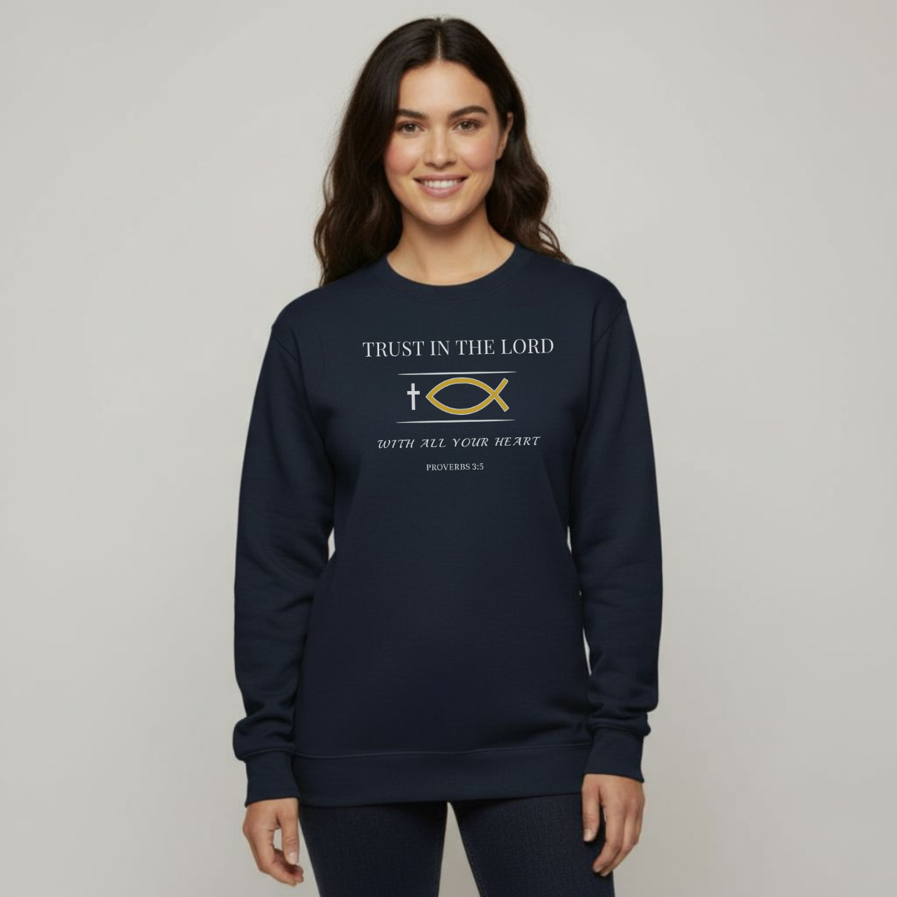 Trust in the Lord Sweatshirt • Proverbs 3:5 Bible Verse Crewneck • Christian Women’s Faith Shirt • Gildan 18000 Black Pullover