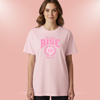 Hope League – Rise Comfort Colors 1717 Christian T-Shirt • Micah 7:8 Bible Verse Tee • Breast Cancer Awareness Faith Shirt for Women