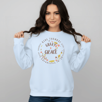 Gravy & Grace Sweatshirt • 1 Chronicles 16:34 Bible Verse Crewneck • Christian Thanksgiving Sweatshirt • Faith Family Gratitude Gift