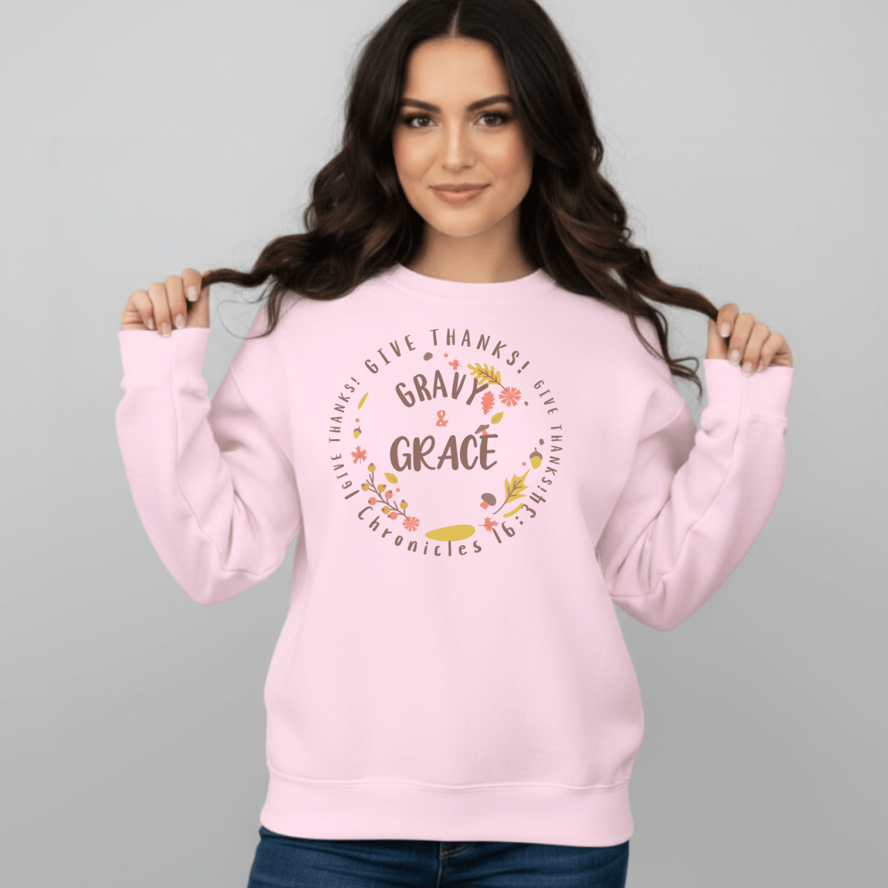 Gravy & Grace Sweatshirt • 1 Chronicles 16:34 Bible Verse Crewneck • Christian Thanksgiving Sweatshirt • Faith Family Gratitude Gift