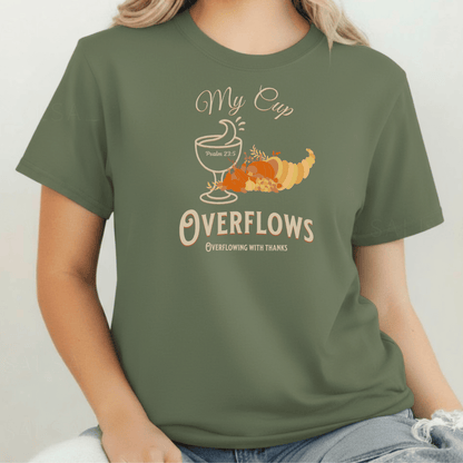 My Cup Overflows T-Shirt • Psalm 23:5 Bible Verse Tee • Comfort Colors 1717 Christian Thanksgiving Shirt • Overflowing with Gratitude Gift