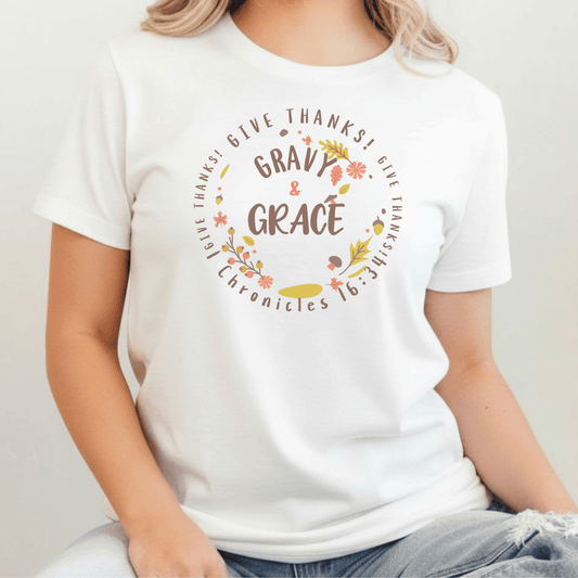 Gravy & Grace T-Shirt • 1 Chronicles 16:34 Bible Verse Tee • Comfort Colors 1717 Christian Thanksgiving Shirt • Faith Family Gratitude Gift