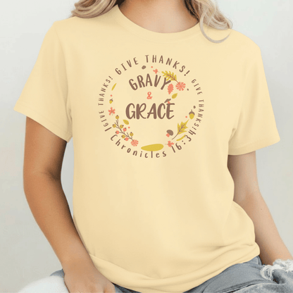 Gravy & Grace T-Shirt • 1 Chronicles 16:34 Bible Verse Tee • Comfort Colors 1717 Christian Thanksgiving Shirt • Faith Family Gratitude Gift