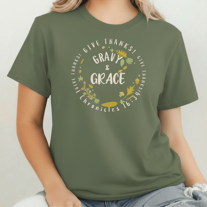 Gravy & Grace T-Shirt • 1 Chronicles 16:34 Bible Verse Tee • Comfort Colors 1717 Christian Thanksgiving Shirt • Faith Family Gratitude Gift