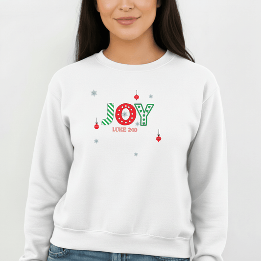 JOY Christmas Sweatshirt Luke 2:10 | Christian Holiday Crewneck | Faith Merry Christmas Bible Verse Sweater | Gildan 18000