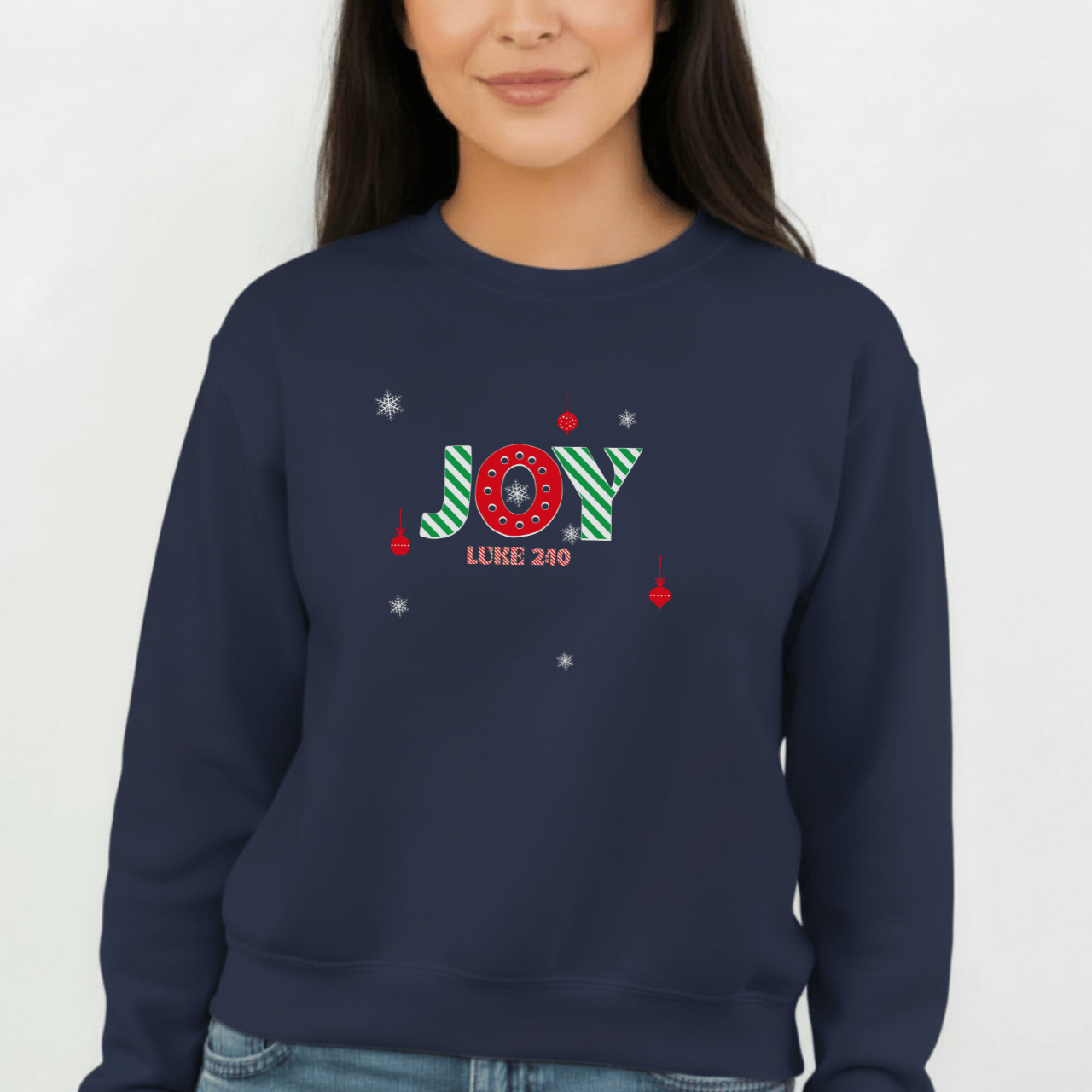 JOY Christmas Sweatshirt Luke 2:10 | Christian Holiday Crewneck | Faith Merry Christmas Bible Verse Sweater | Gildan 18000