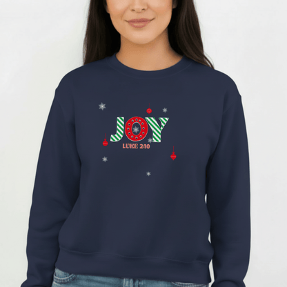 JOY Christmas Sweatshirt Luke 2:10 | Christian Holiday Crewneck | Faith Merry Christmas Bible Verse Sweater | Gildan 18000