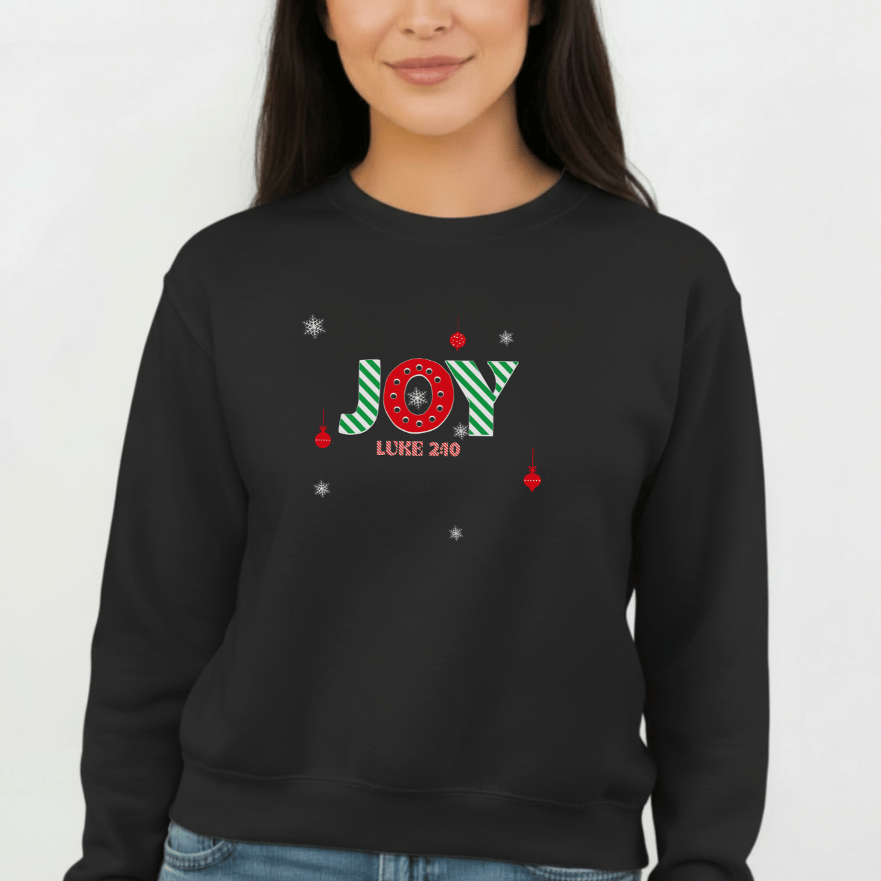 JOY Christmas Sweatshirt Luke 2:10 | Christian Holiday Crewneck | Faith Merry Christmas Bible Verse Sweater | Gildan 18000