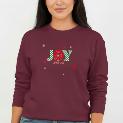 JOY Christmas Sweatshirt Luke 2:10 | Christian Holiday Crewneck | Faith Merry Christmas Bible Verse Sweater | Gildan 18000