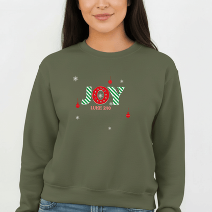 JOY Christmas Sweatshirt Luke 2:10 | Christian Holiday Crewneck | Faith Merry Christmas Bible Verse Sweater | Gildan 18000