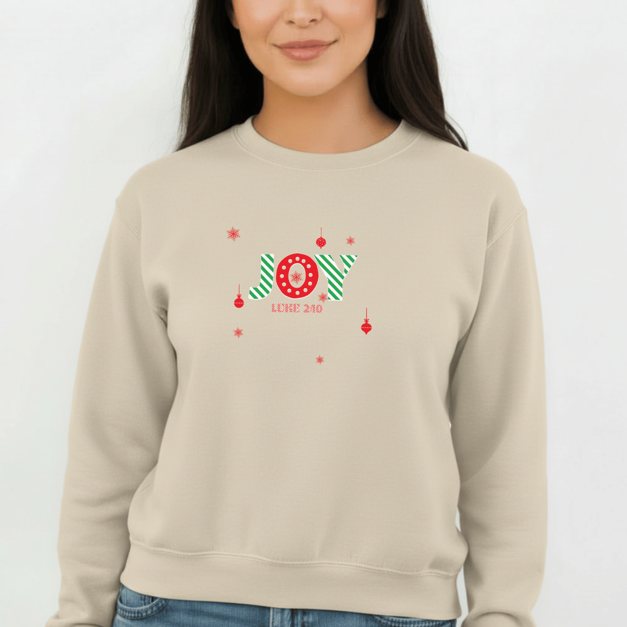 JOY Christmas Sweatshirt Luke 2:10 | Christian Holiday Crewneck | Faith Merry Christmas Bible Verse Sweater | Gildan 18000
