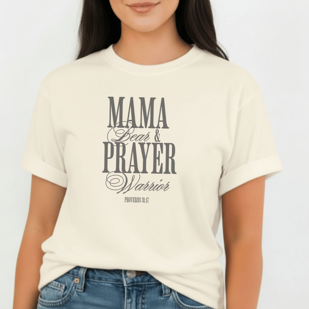 Mama Bear & Prayer Warrior Shirt | Proverbs 31:17 Tee | Christian Mom Comfort Colors 1717 | Faith Graphic Tee for Women