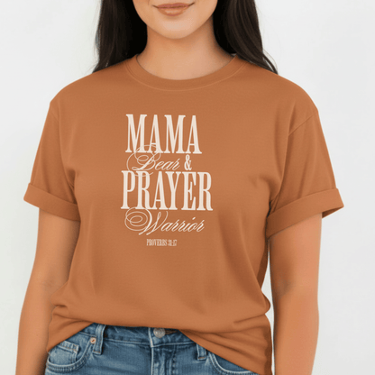 Mama Bear & Prayer Warrior Shirt | Proverbs 31:17 Tee | Christian Mom Comfort Colors 1717 | Faith Graphic Tee for Women