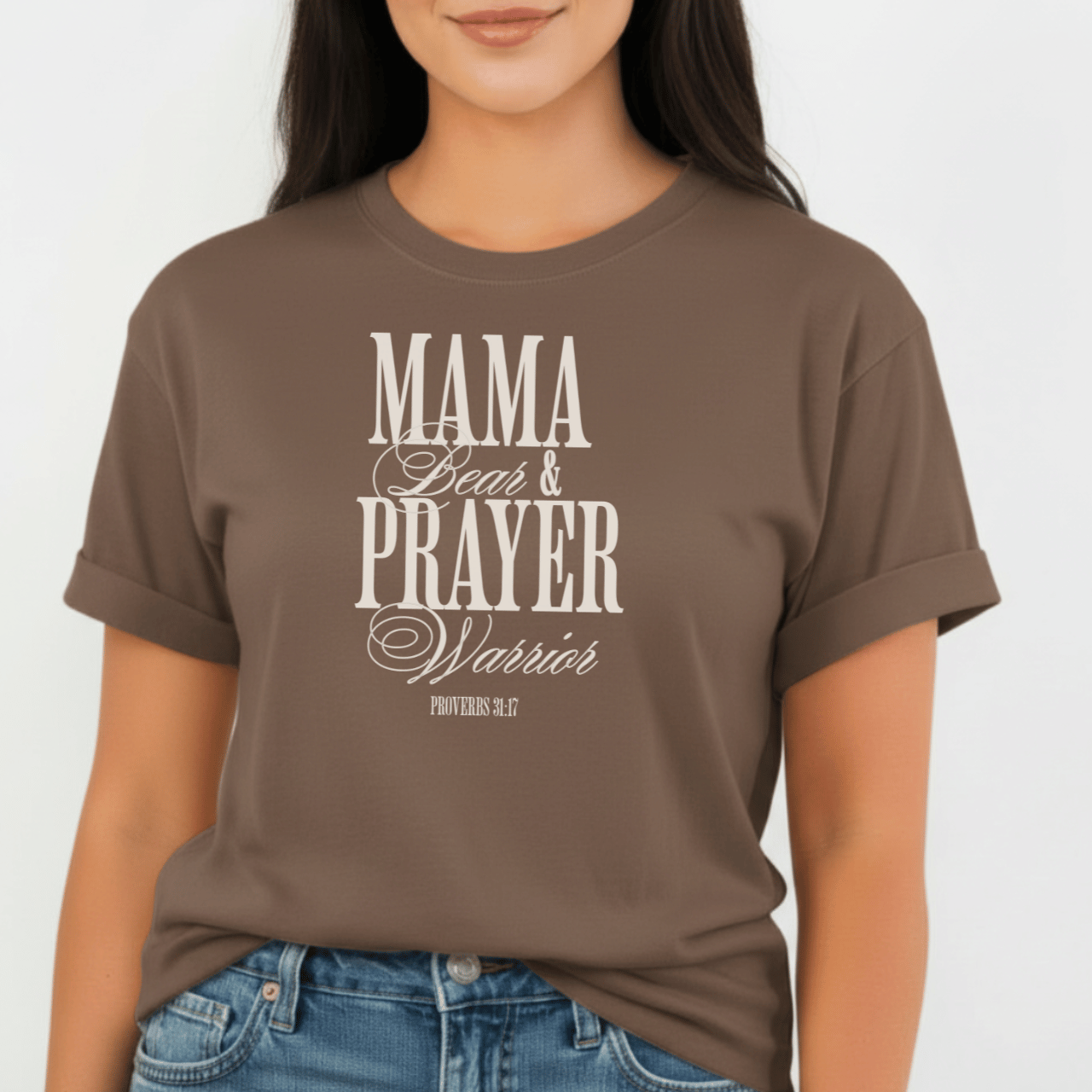 Mama Bear & Prayer Warrior Shirt | Proverbs 31:17 Tee | Christian Mom Comfort Colors 1717 | Faith Graphic Tee for Women