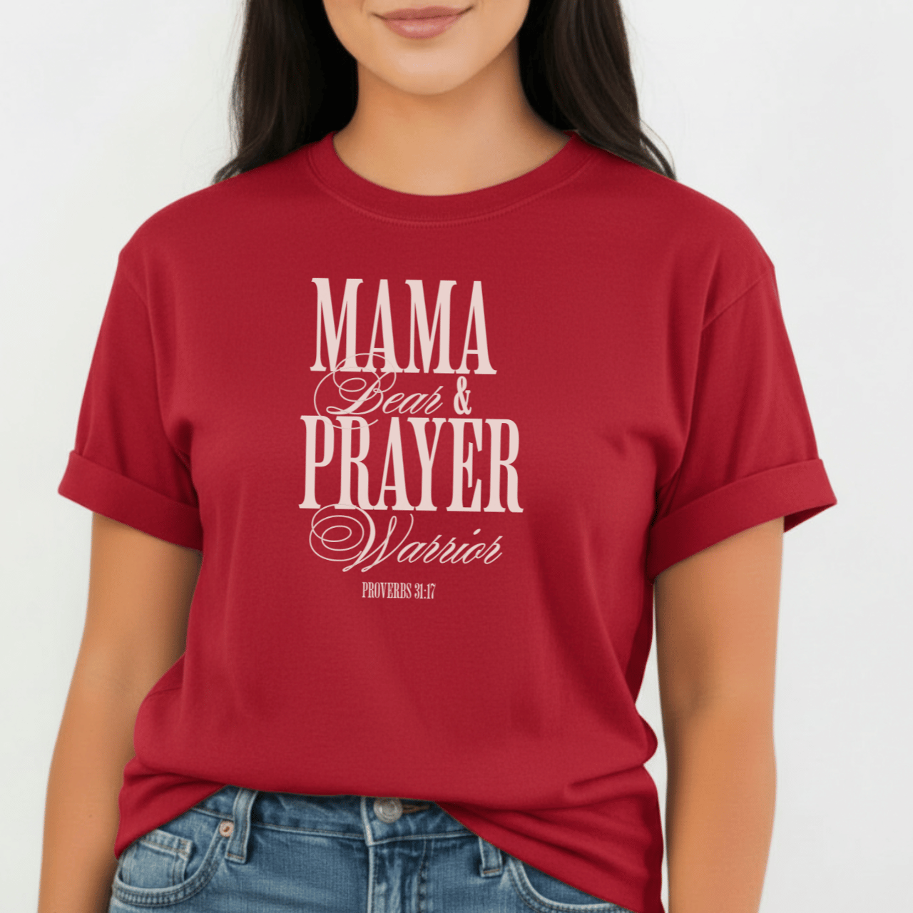 Mama Bear & Prayer Warrior Shirt | Proverbs 31:17 Tee | Christian Mom Comfort Colors 1717 | Faith Graphic Tee for Women