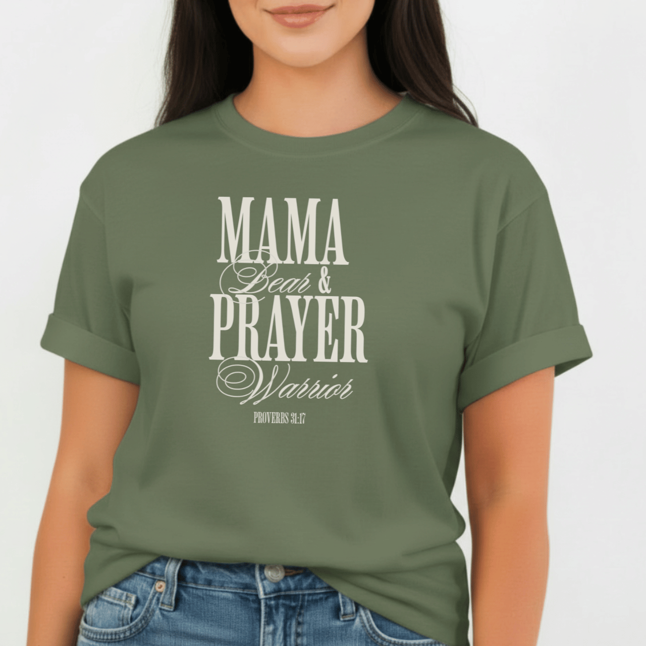 Mama Bear & Prayer Warrior Shirt | Proverbs 31:17 Tee | Christian Mom Comfort Colors 1717 | Faith Graphic Tee for Women