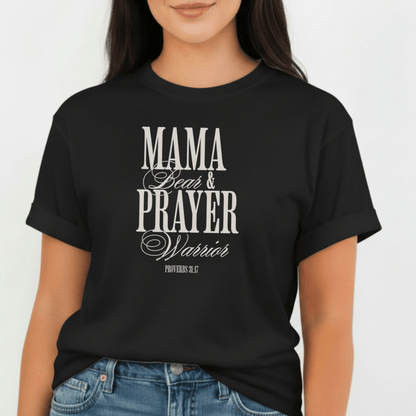 Mama Bear & Prayer Warrior Shirt | Proverbs 31:17 Tee | Christian Mom Comfort Colors 1717 | Faith Graphic Tee for Women