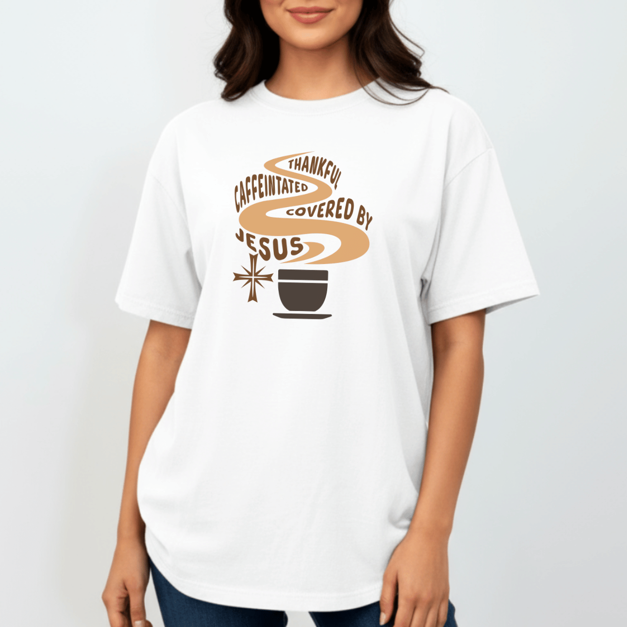 Thankful Caffeinated Covered by Jesus Shirt | Christian Coffee Tee | Faith Comfort Colors 1717 Shirt