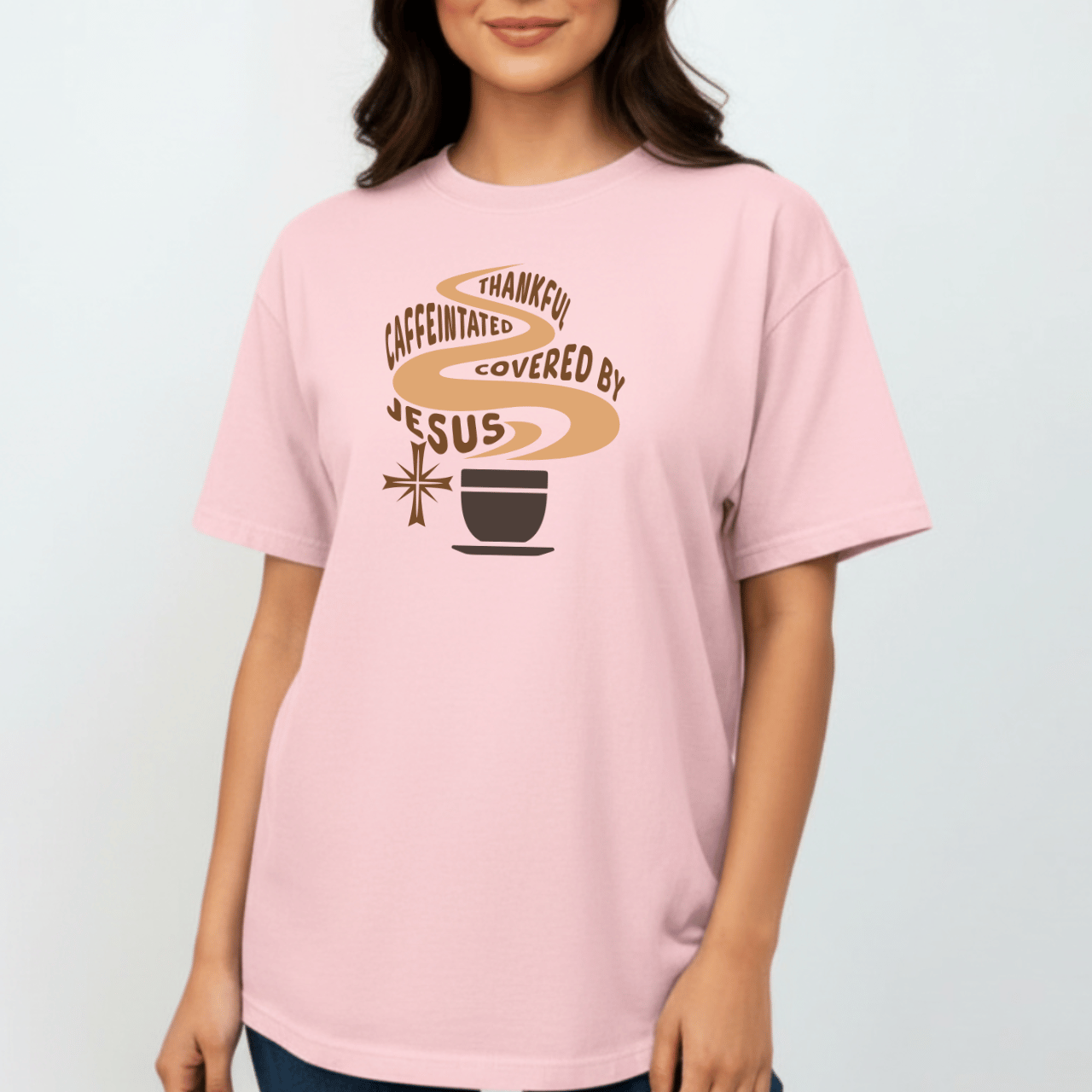 Thankful Caffeinated Covered by Jesus Shirt | Christian Coffee Tee | Faith Comfort Colors 1717 Shirt