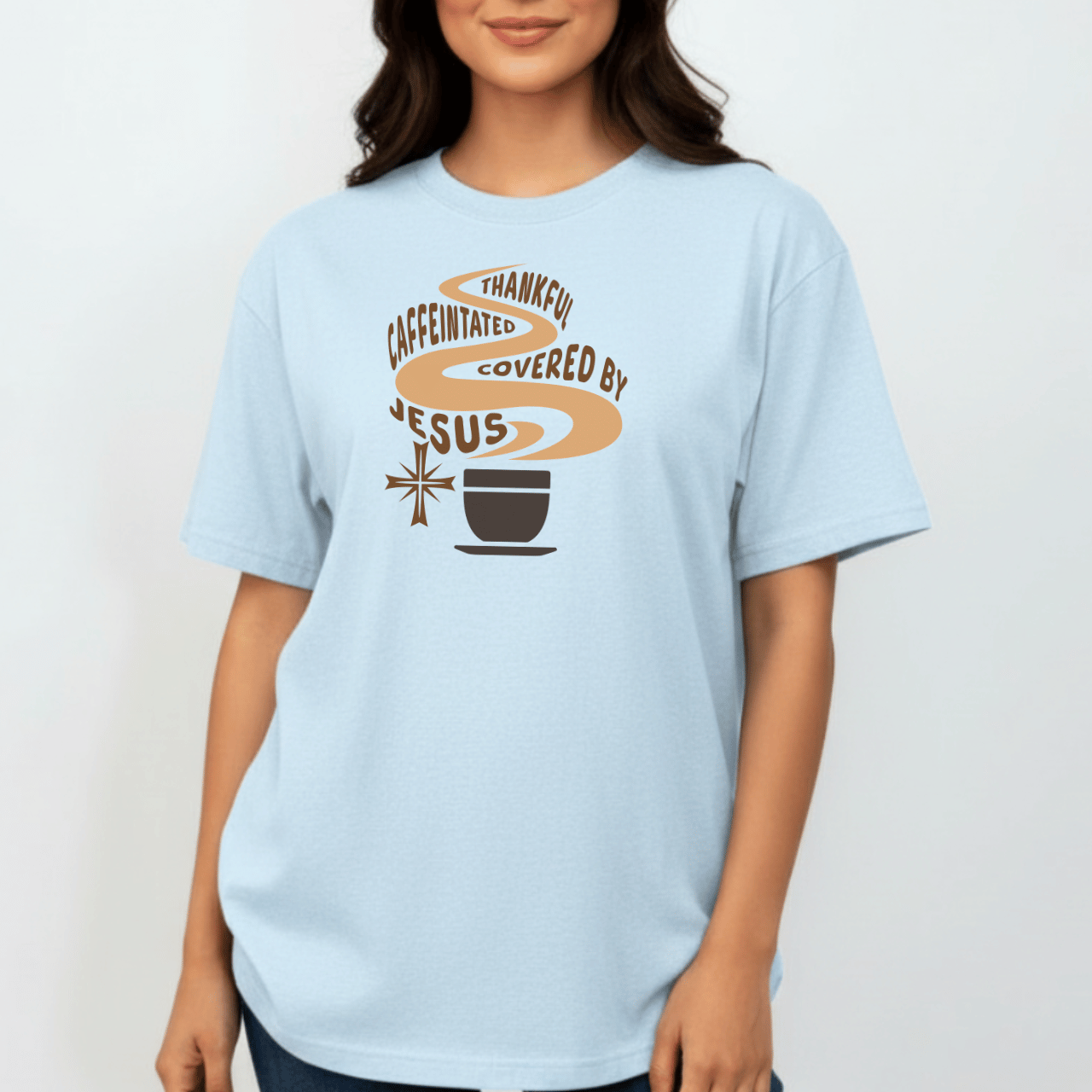 Thankful Caffeinated Covered by Jesus Shirt | Christian Coffee Tee | Faith Comfort Colors 1717 Shirt