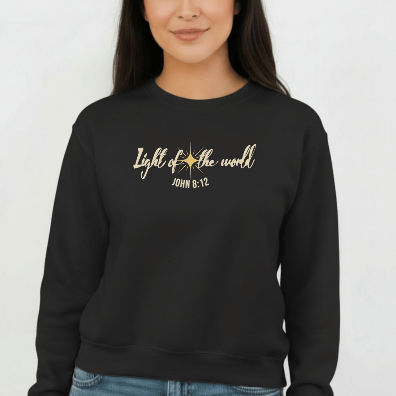 Light of the World Sweatshirt | John 8:12 Bible Verse Crewneck | Christian Christmas Sweatshirt | Faith-Based Winter Apparel