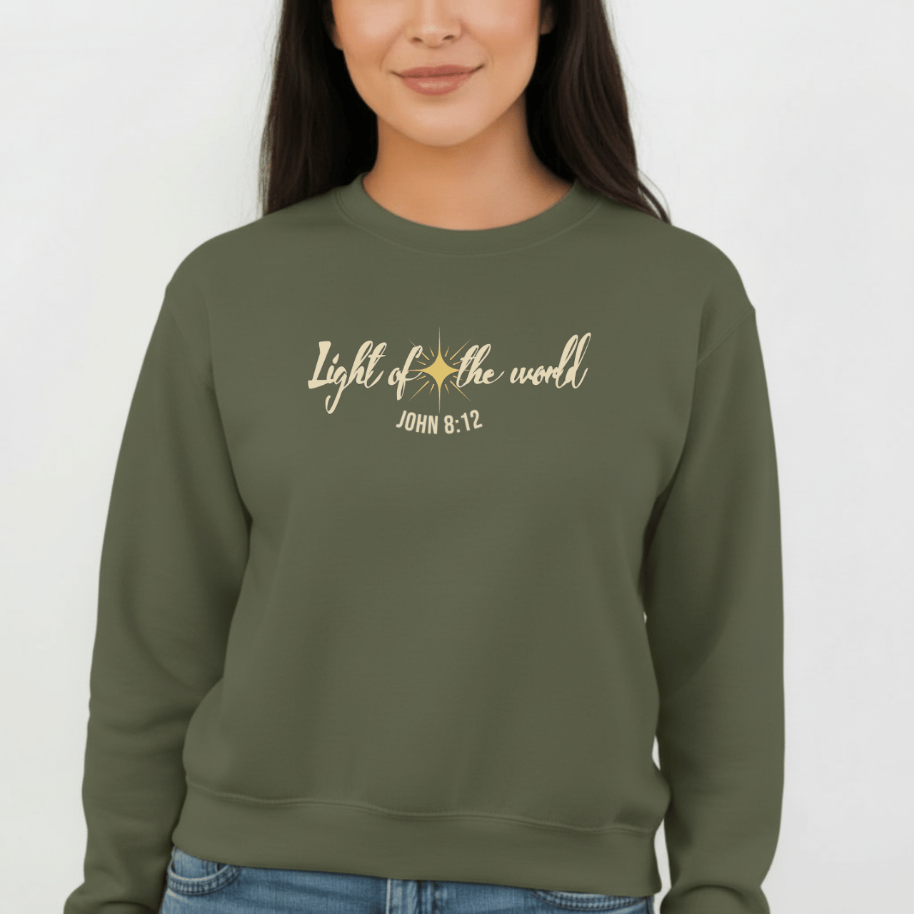 Light of the World Sweatshirt | John 8:12 Bible Verse Crewneck | Christian Christmas Sweatshirt | Faith-Based Winter Apparel