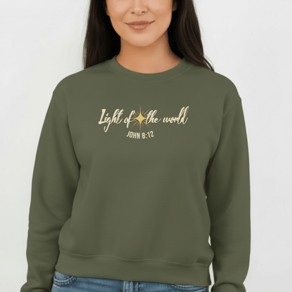Light of the World Sweatshirt | John 8:12 Bible Verse Crewneck | Christian Christmas Sweatshirt | Faith-Based Winter Apparel