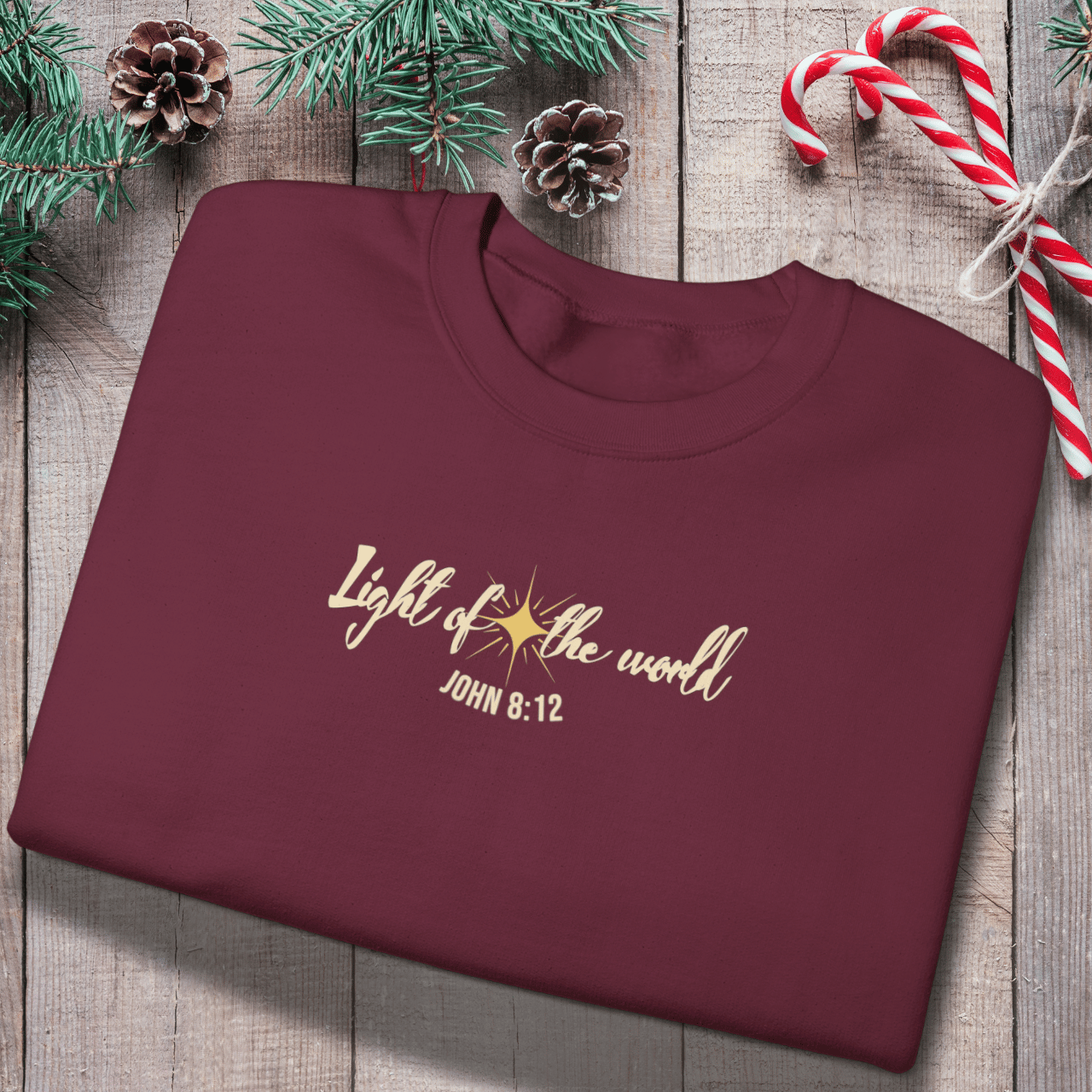 Light of the World Sweatshirt | John 8:12 Bible Verse Crewneck | Christian Christmas Sweatshirt | Faith-Based Winter Apparel