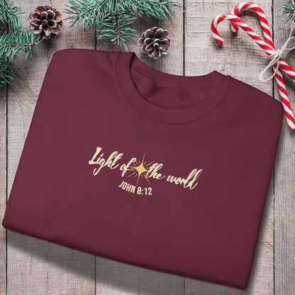 Light of the World Sweatshirt | John 8:12 Bible Verse Crewneck | Christian Christmas Sweatshirt | Faith-Based Winter Apparel