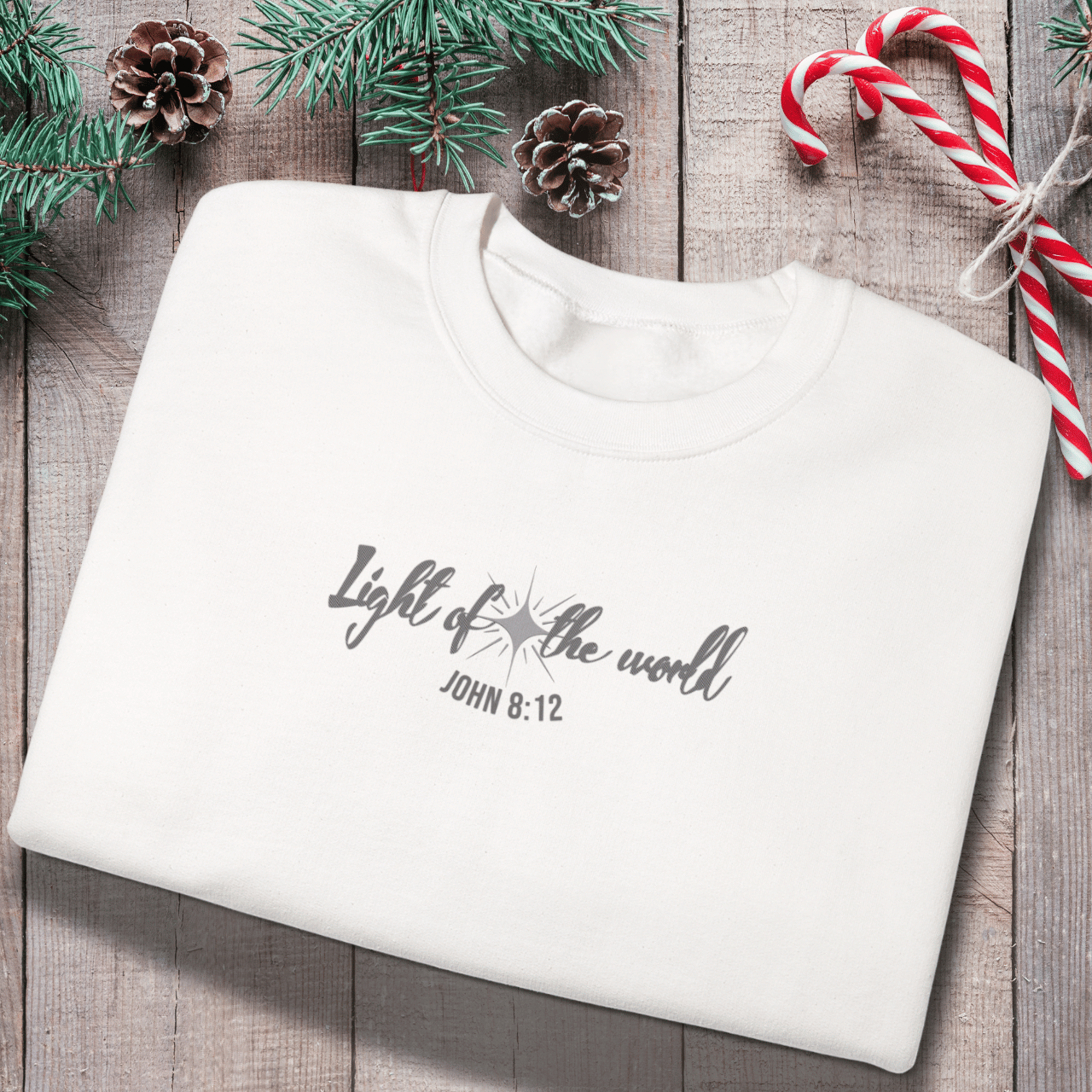 Light of the World Sweatshirt | John 8:12 Bible Verse Crewneck | Christian Christmas Sweatshirt | Faith-Based Winter Apparel