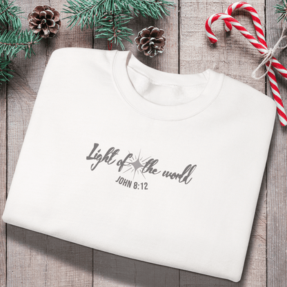Light of the World Sweatshirt | John 8:12 Bible Verse Crewneck | Christian Christmas Sweatshirt | Faith-Based Winter Apparel