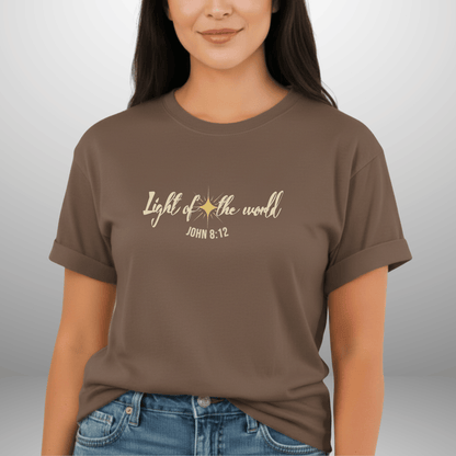 Light of the World Christian Shirt – John 8:12 Bible Verse Tee | Comfort Colors 1717 | Faith Graphic Tee | Christmas Christian Gift