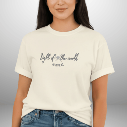 Light of the World Christian Shirt – John 8:12 Bible Verse Tee | Comfort Colors 1717 | Faith Graphic Tee | Christmas Christian Gift